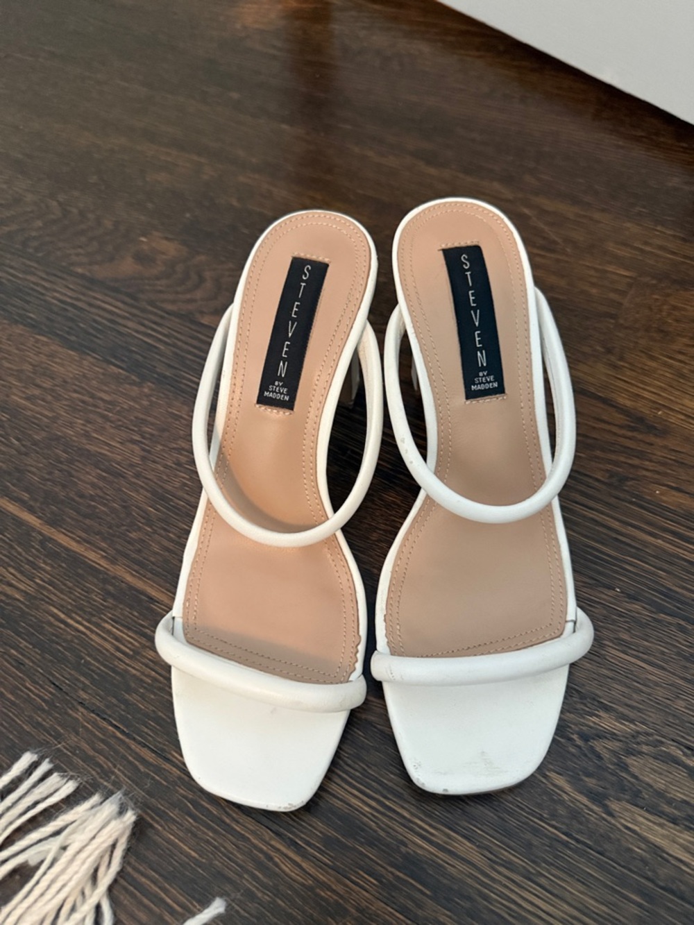 Steve Madden White Double-Strap Slide Sandals